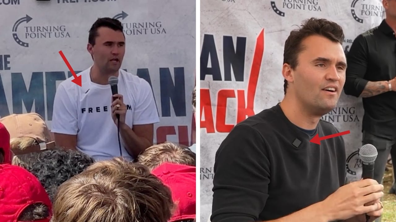 A comparison of two images of Charlie Kirk.