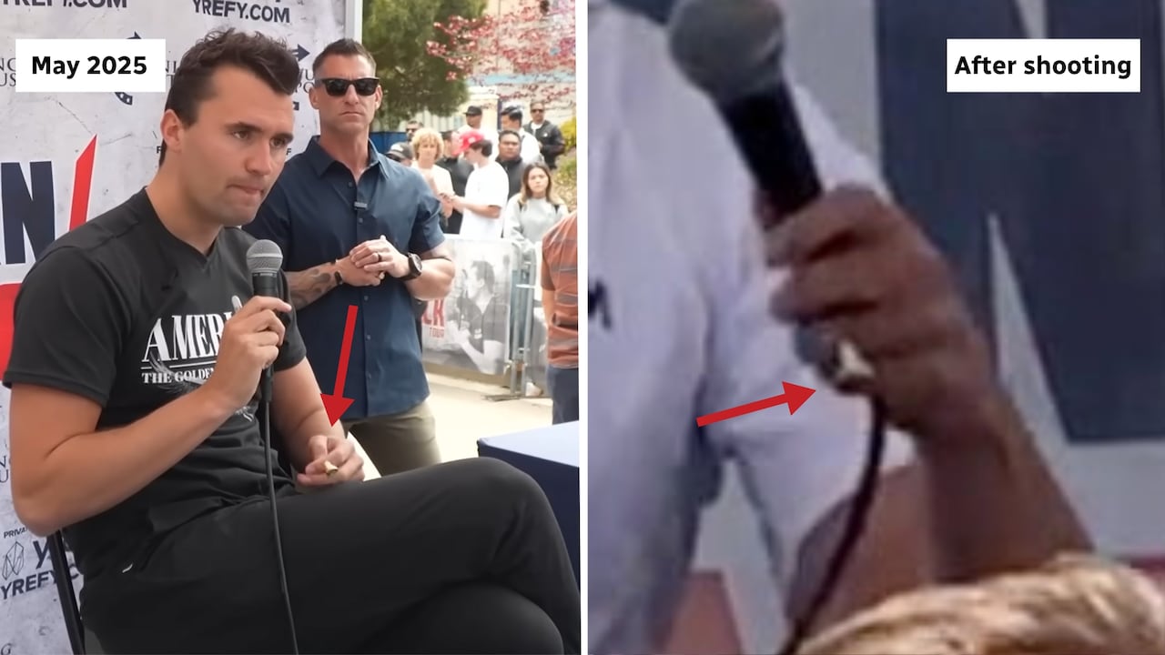 Two images of Charlie Kirk's ring.