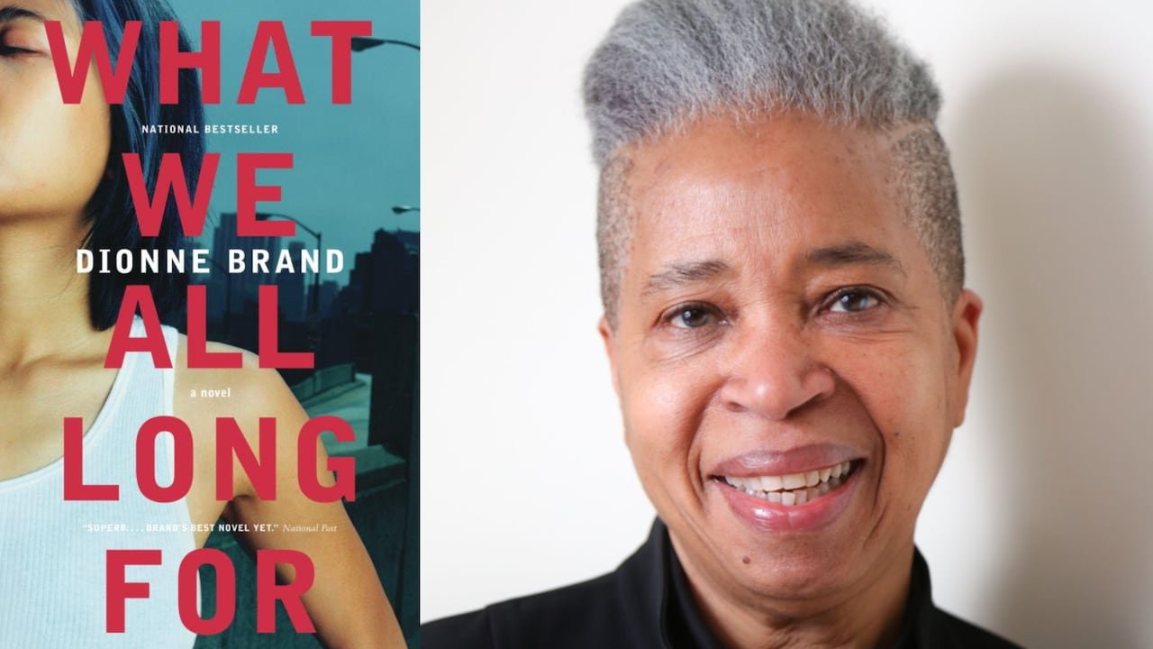 A book cover with red text over an image of a woman standing in a white undershirt and a headshot of a woman smiling.