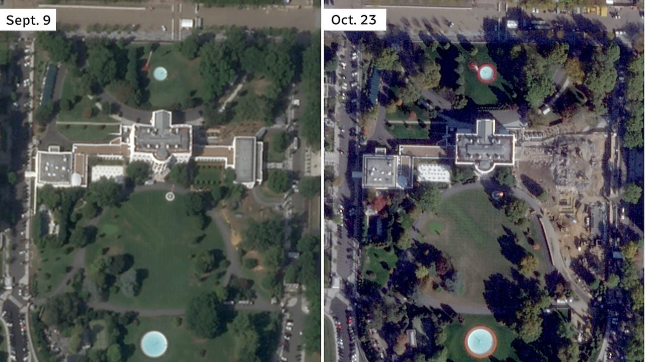 Satellite photos show a large property on two different dates nearly two months apart.